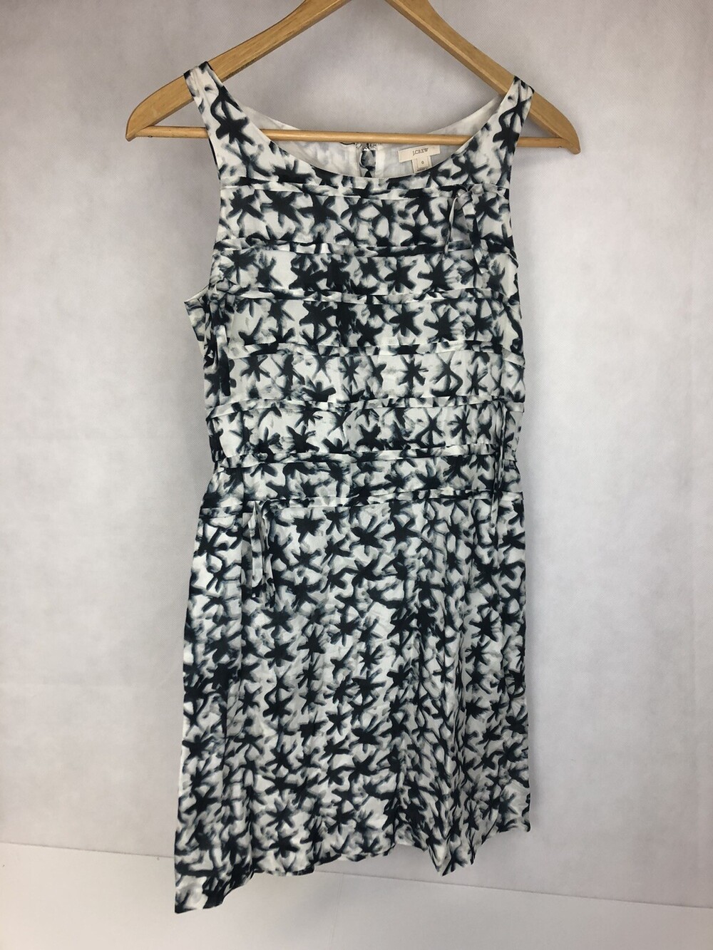 JCrew Sz 0 Black White Starburst Silk Cotton Lined Sleeveless Sheath Party Dress